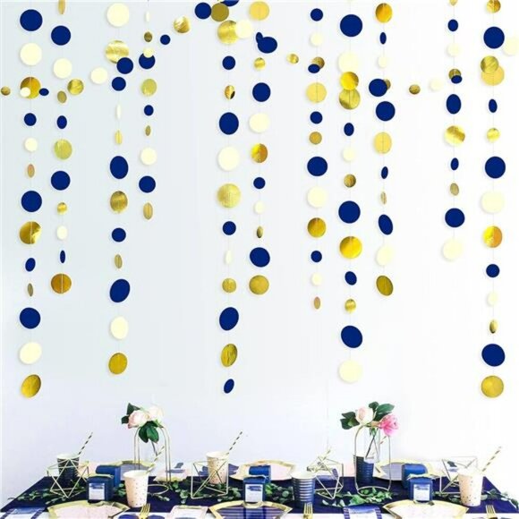 Navy Blue Gold Dot Garland 46FT Polka Dot Banner Party Wedding Baby Shower - Picture 1 of 7